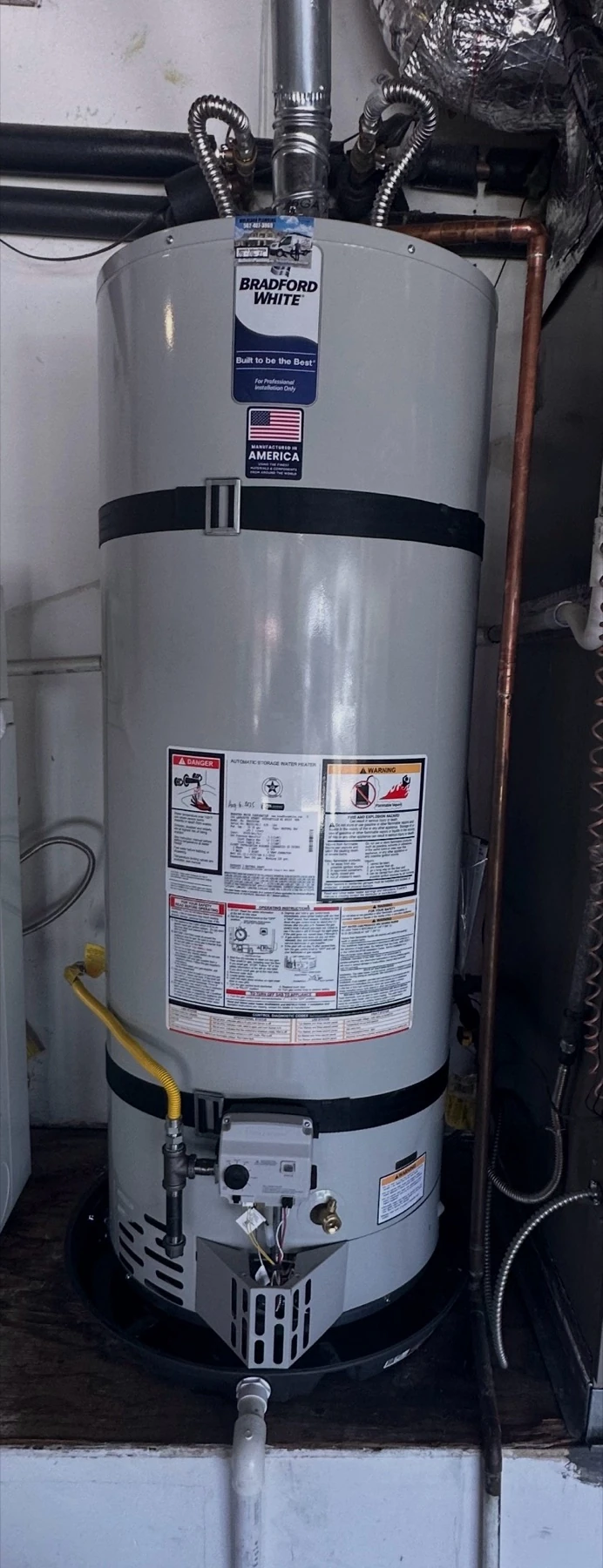Bradford White water heater and connected plumbing
